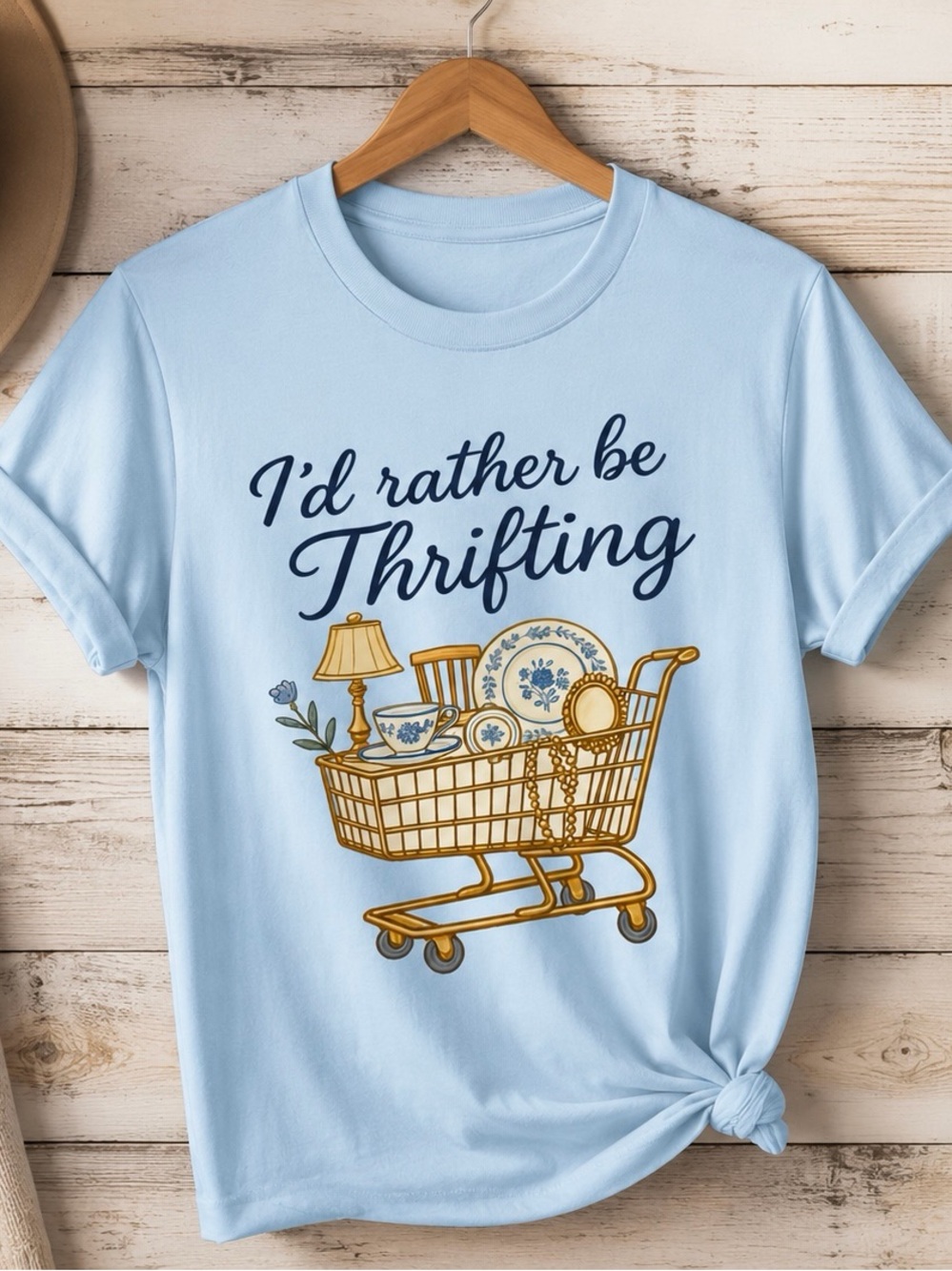 Light Blue "I'd Rather Be Thrifting" Graphic Tee